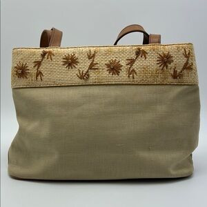 Vintage Relic Canvas Straw Hanbag Embroidered Leather Beach Natural Casual